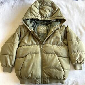 Kids Zara green puffer hoodie jacket sz3T-4T